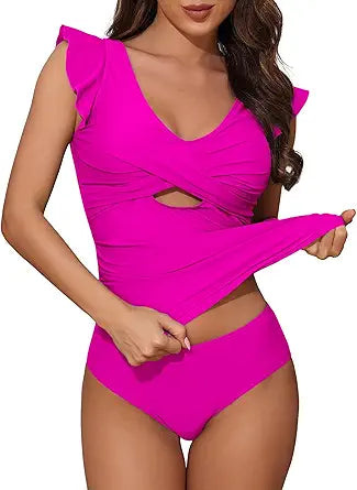 Women Ruffle Tankini Bathing Suits with Tummy Control Shorts