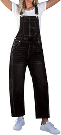 Barrel Leg Overalls for Women - Baggy Stretch Denim Jumpsuit