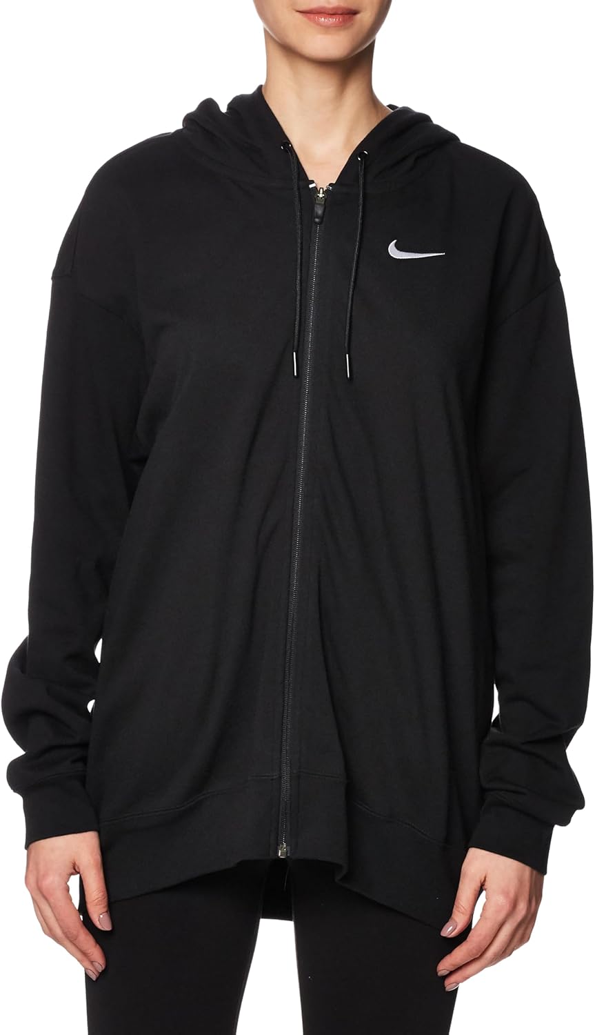 Nike Oversized Full-Zip Hoodie, Black/White, Size Large