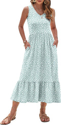 Womens Maxi Dress 2025 Sleeveless V Neck Tiered Sundress Women's