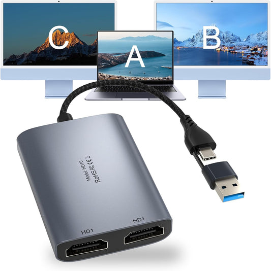 USB C to Dual HDMI Adapter for 1080P Multi-Monitor Setup