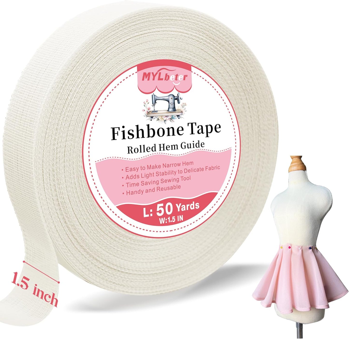 50 Yards Fishbone Rolled Hem Tape for Effortless Sewing Tasks