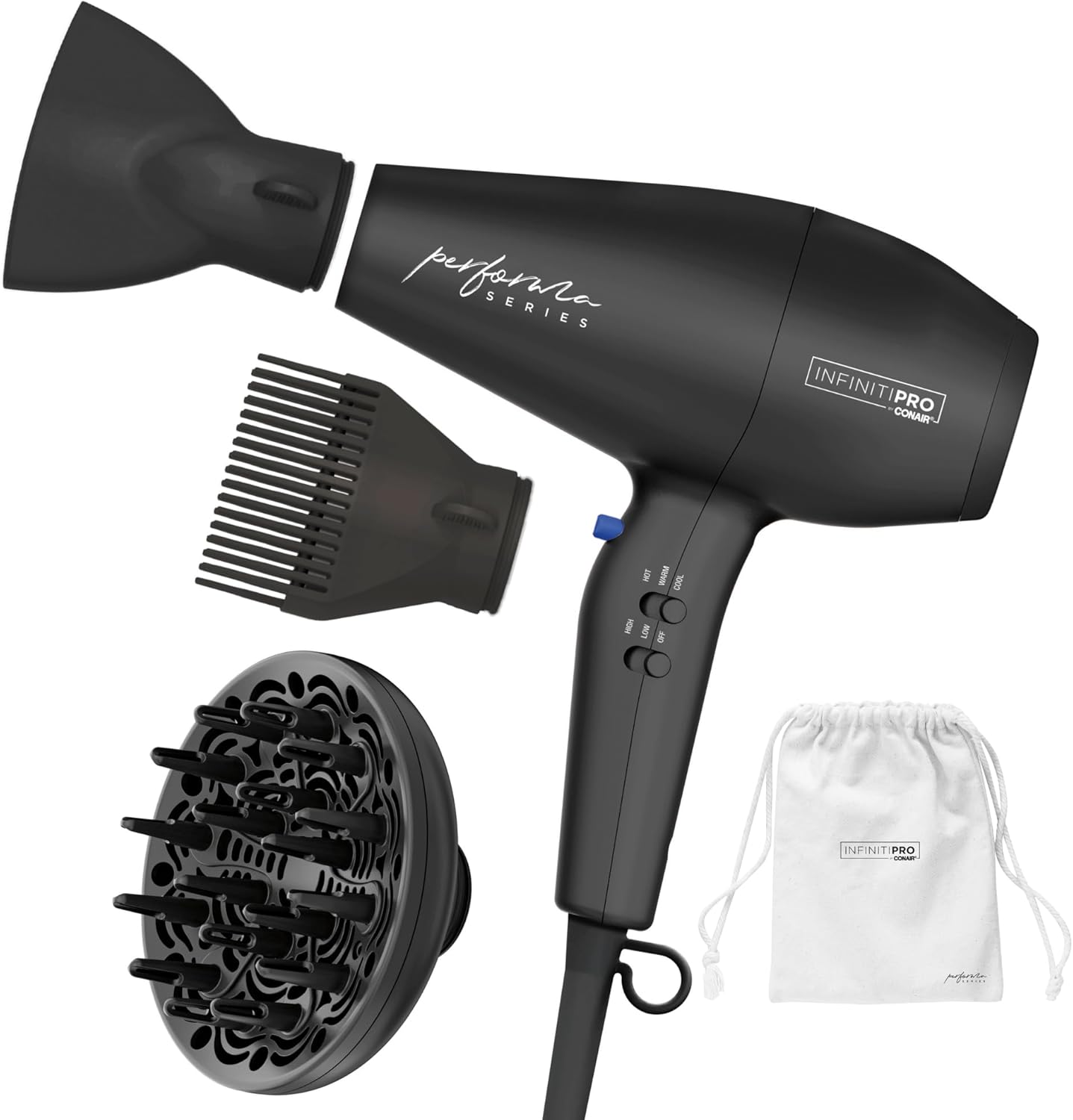Conair Infiniti Pro Hair Dryer with Diffuser and Attachments
