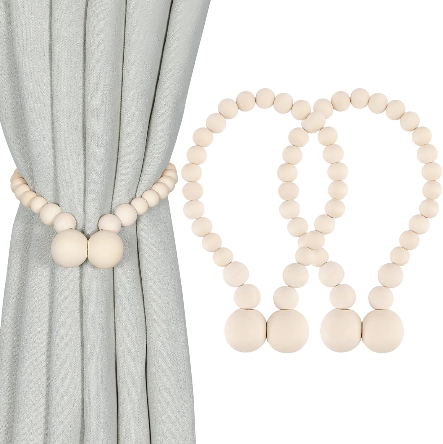Boho Chic Wood Bead Tiebacks 2 Pack