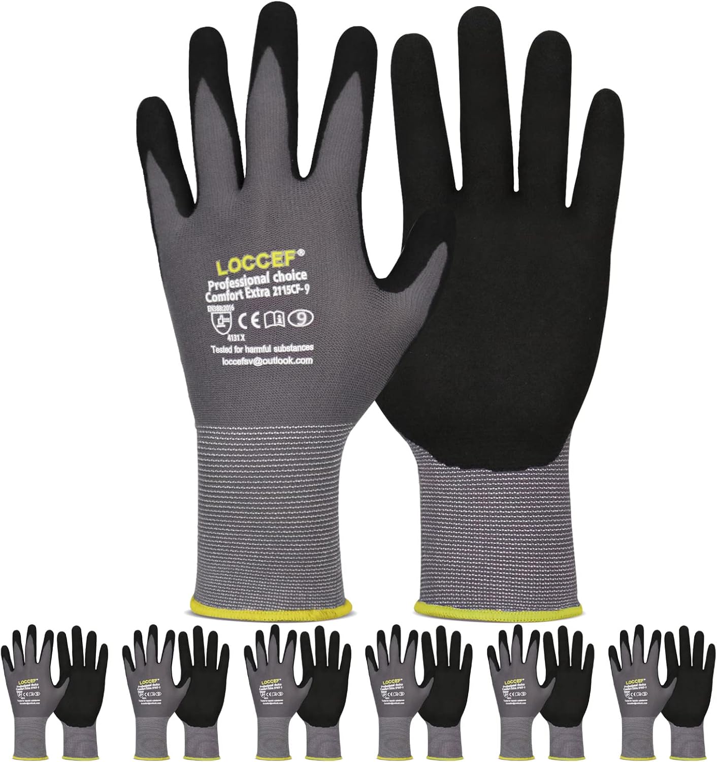 6 Pairs MicroFoam Nitrile Coated Work Gloves - Superior Grip