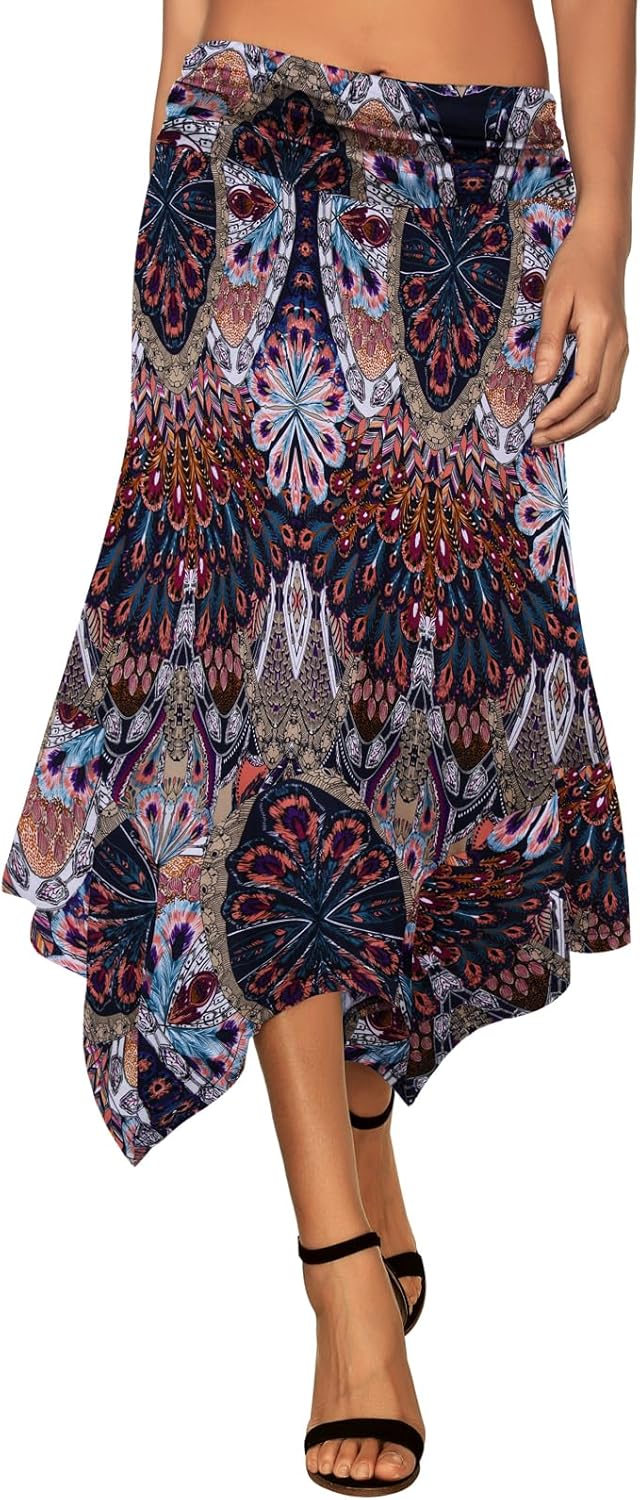 DJT Women's Flowy Handkerchief Hemline Midi Skirt for Every Occasion