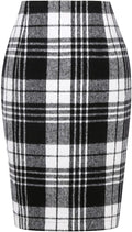 Plaid Skirt for Women Knee Length Wool Pencil Skirt with Slit