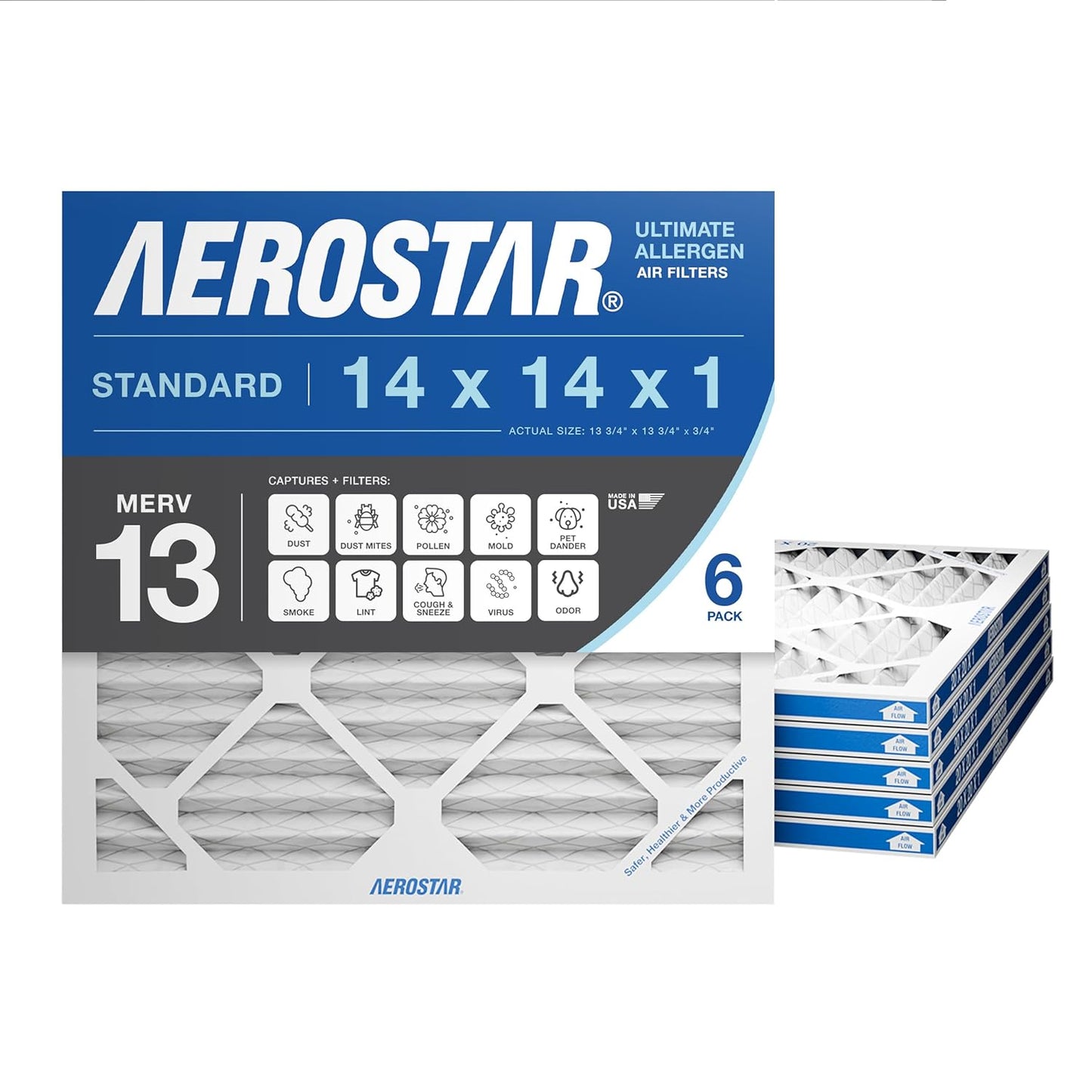 Aerostar 14x14x1 MERV 13 Air Filter for Allergies and Dust
