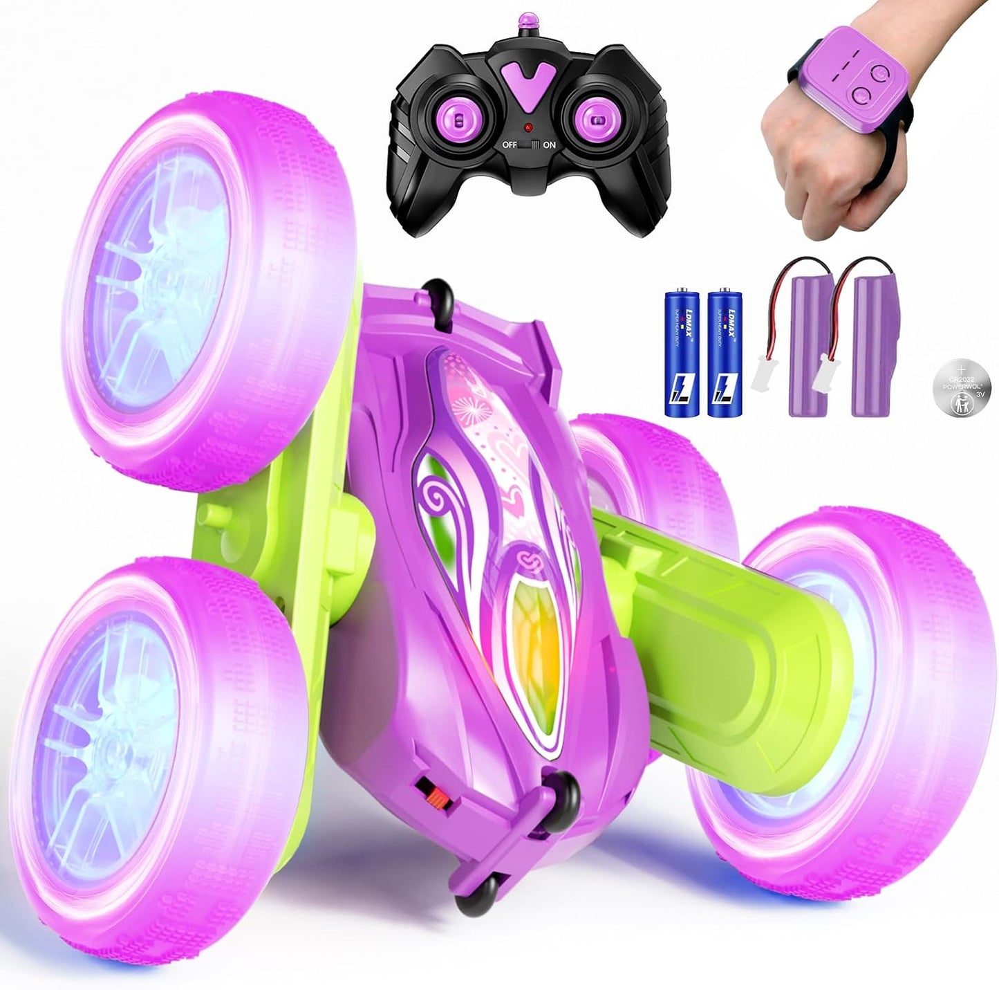4WD Gesture RC Stunt Car: High Speed, 360 Flips, Lights - Purple