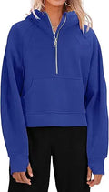 Womens Hooded Pullover Sweatshirt Half Zipper Crop Hoodie - Cozy