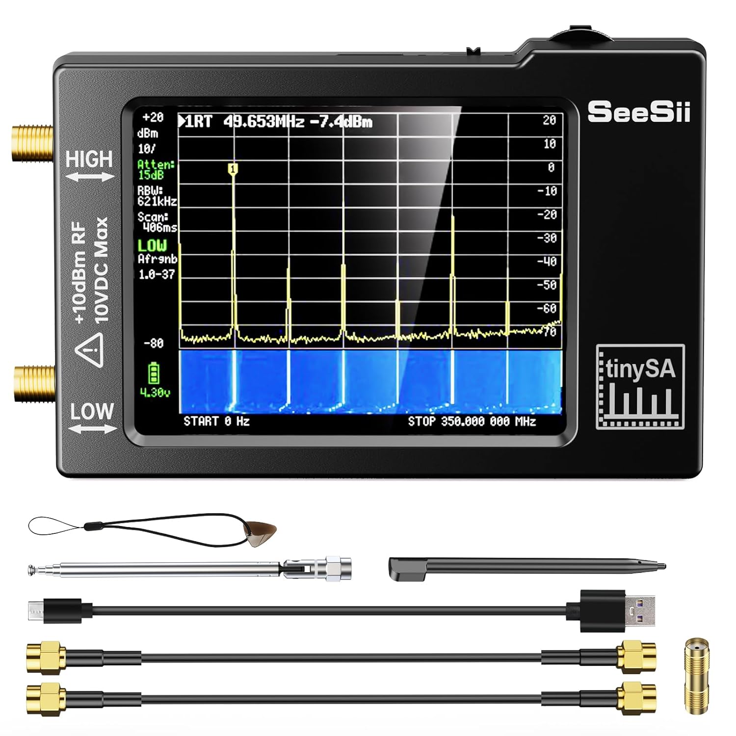 Portable TinySA Spectrum Analyzer with Touch Screen and ESD Function