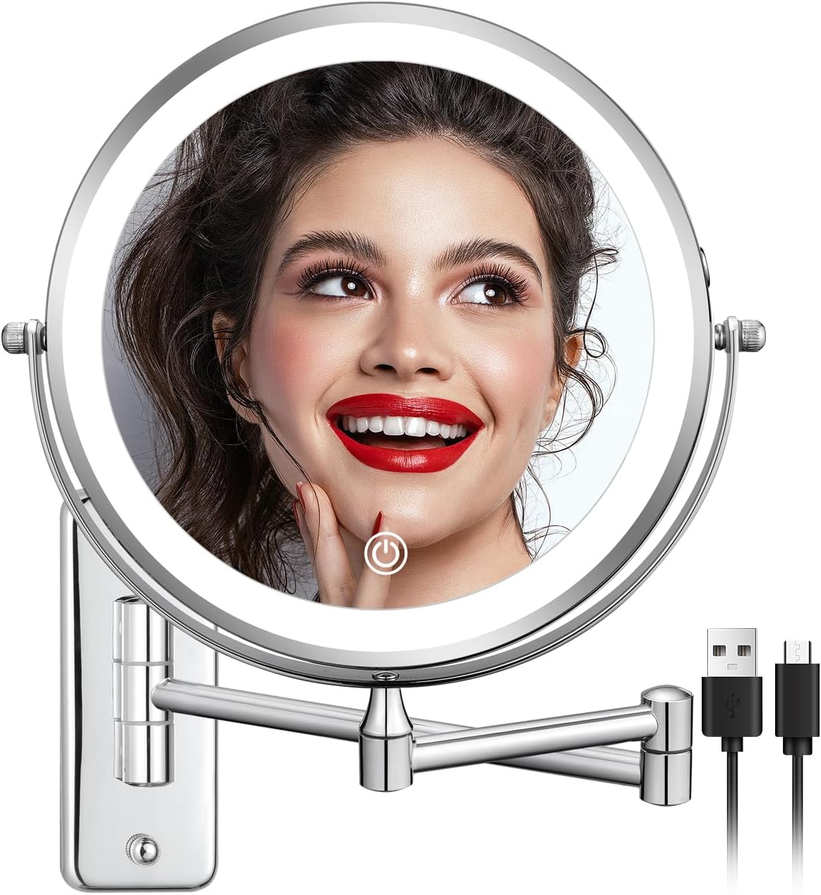 Rechargeable Wall Mounted Makeup Mirror with 3 Color Lights