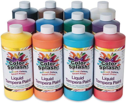 Color Splash Liquid Tempera Paint Set of 12 Bright Colors