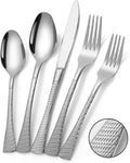 Hammered Silverware Set 20 Piece Modern Flatware Set - Durable Mirror