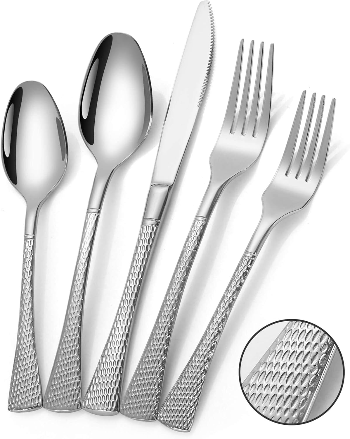 Hammered Silverware Set 20 Piece Modern Flatware Set for 4