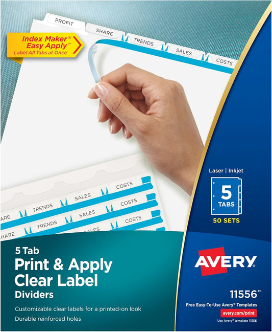 Avery 5 Tab Dividers for 3 Ring Binder with Easy Print Labels