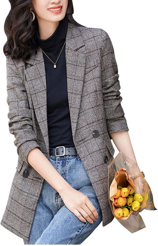 Stylish Houndstooth Plaid Blazer for Women - Chic and Versatile