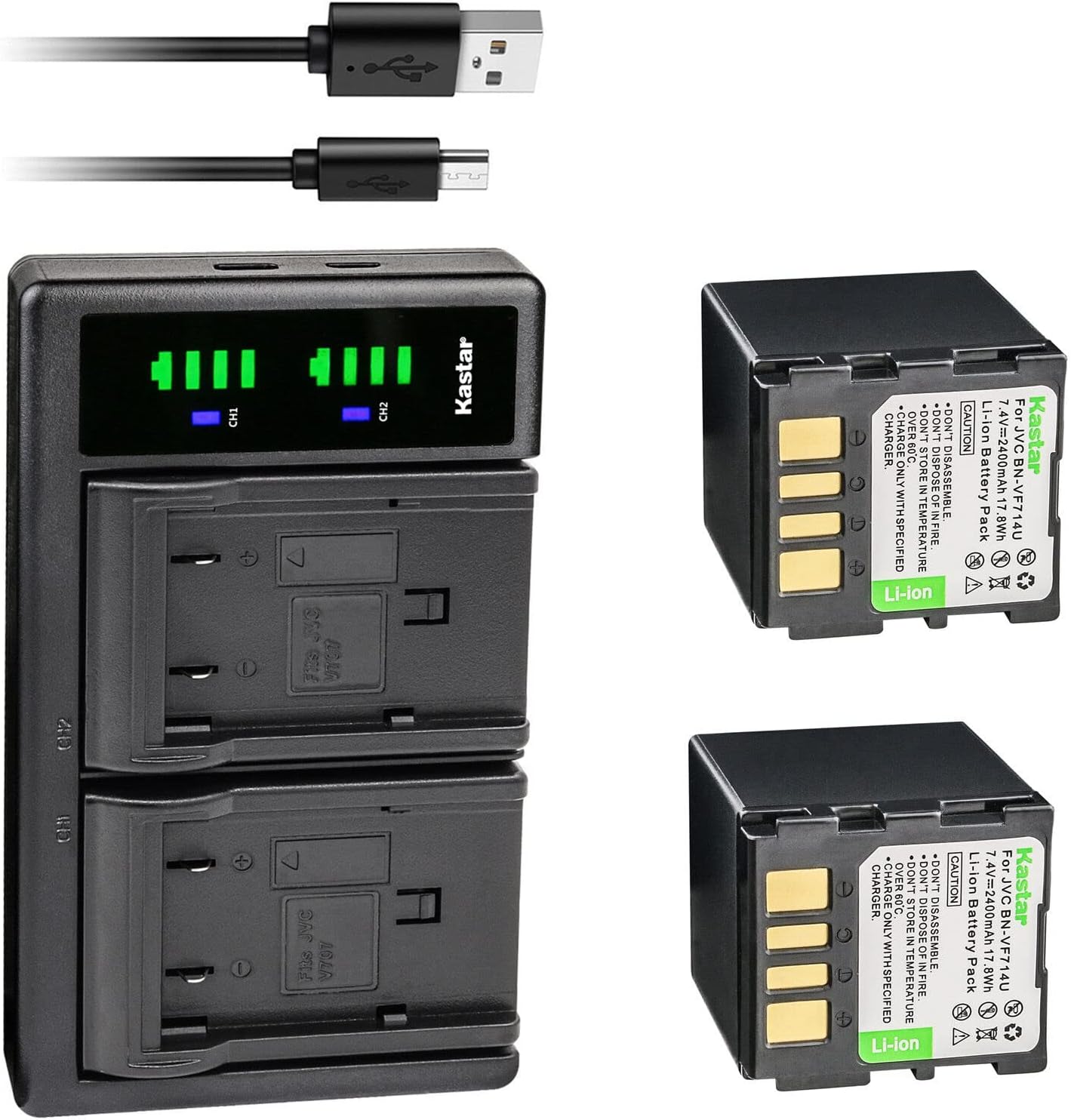 Kastar 2-Pack Battery and USB Charger for JVC Camcorders