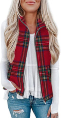 Rapbin Women's Plaid Outerwear Vest Zip Up Collared Sleeveless Jacket