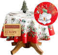 Round Cotton Tablecloth 69 in - Elegant European Watercolor Noel