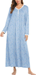 Ekouaer Cotton Long Sleeve Nightgown for Women - Soft Full Length