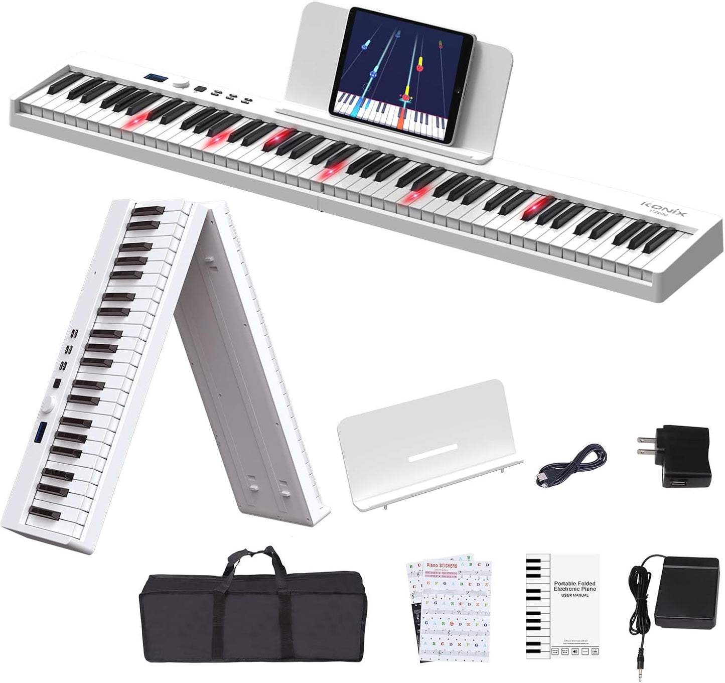 KONIX Folding Piano Keyboard with Light Up Keys for Easy Learning