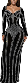 PORRCEY Womens Rhinestone Sleeveless Party Club Dress - Stretch Knit