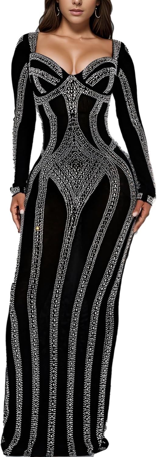 Elegant Rhinestone Sleeveless Party Club Dress for Women