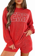 Womens Ribbed Pajama Sets Long Sleeve Top and Shorts (Style N7V4)