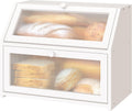 White Bread Box for Kitchen Counter - Large Bamboo Double Layer