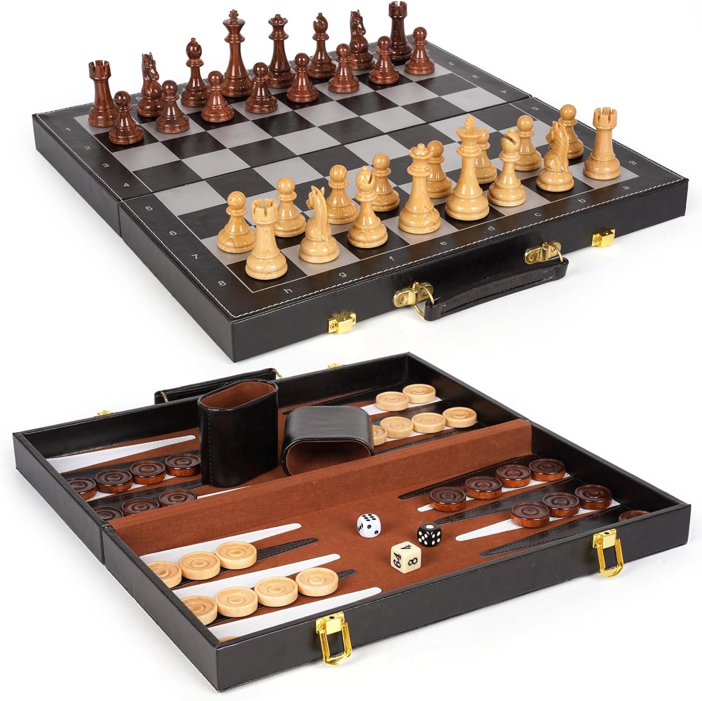 3-in-1 Chess Checkers Backgammon Set for Family Game Nights