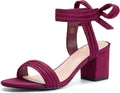 Coutgo Womens Open Toe Ankle Tie Low Block Heels - Comfortable Summer