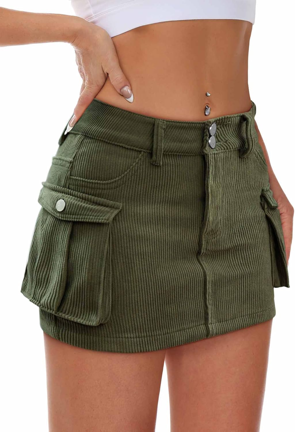 Women Denim Cargo Skirt Mini Low Waist Y2K Style with Pockets