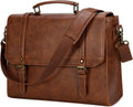 15.6in Vintage Leather Messenger Bag for Men - Brown Retro Briefcase