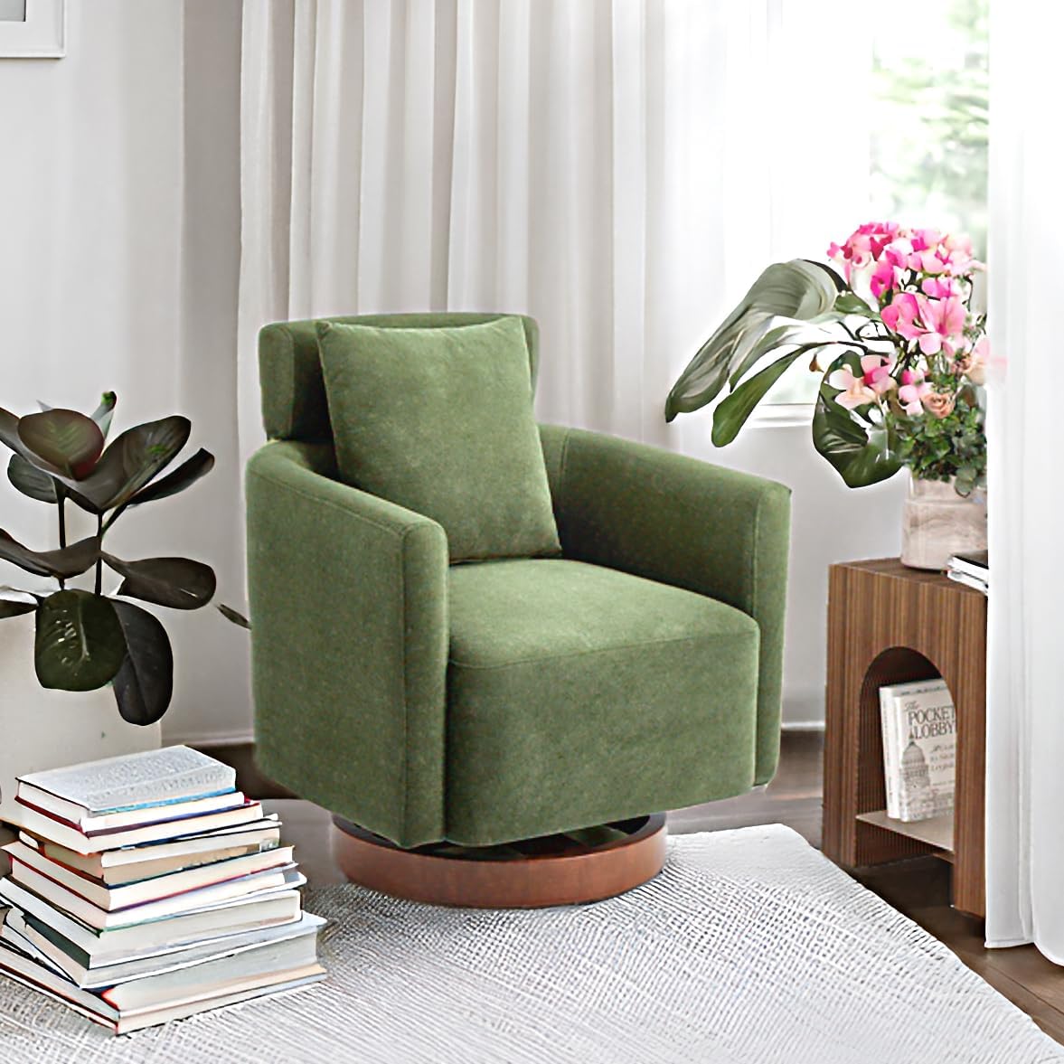 Stylish Velvet Swivel Chair - 360 Rotation & Adjustable Backrest!