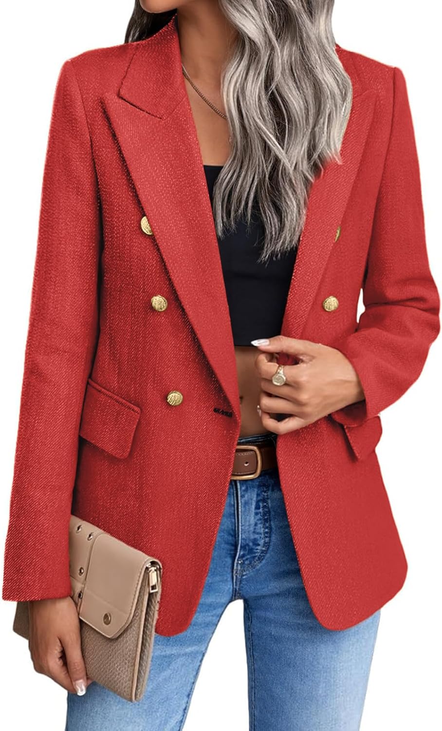 Mina Self Winter Women's Tweed Plaid Blazer Jacket - Elegant Coat
