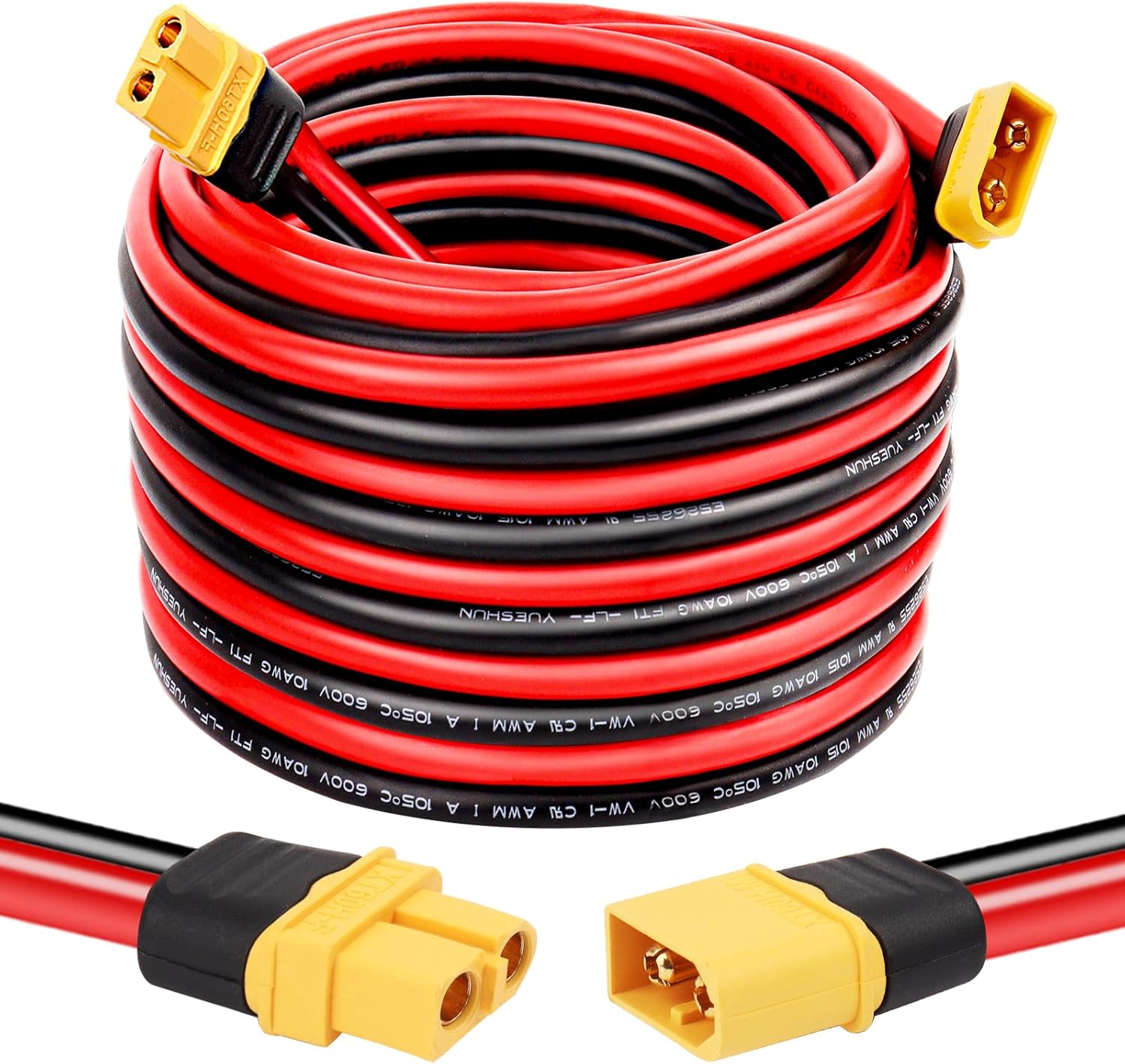 XT60 Extension Cable 10AWG 20FT for Solar Panels and RC Batteries