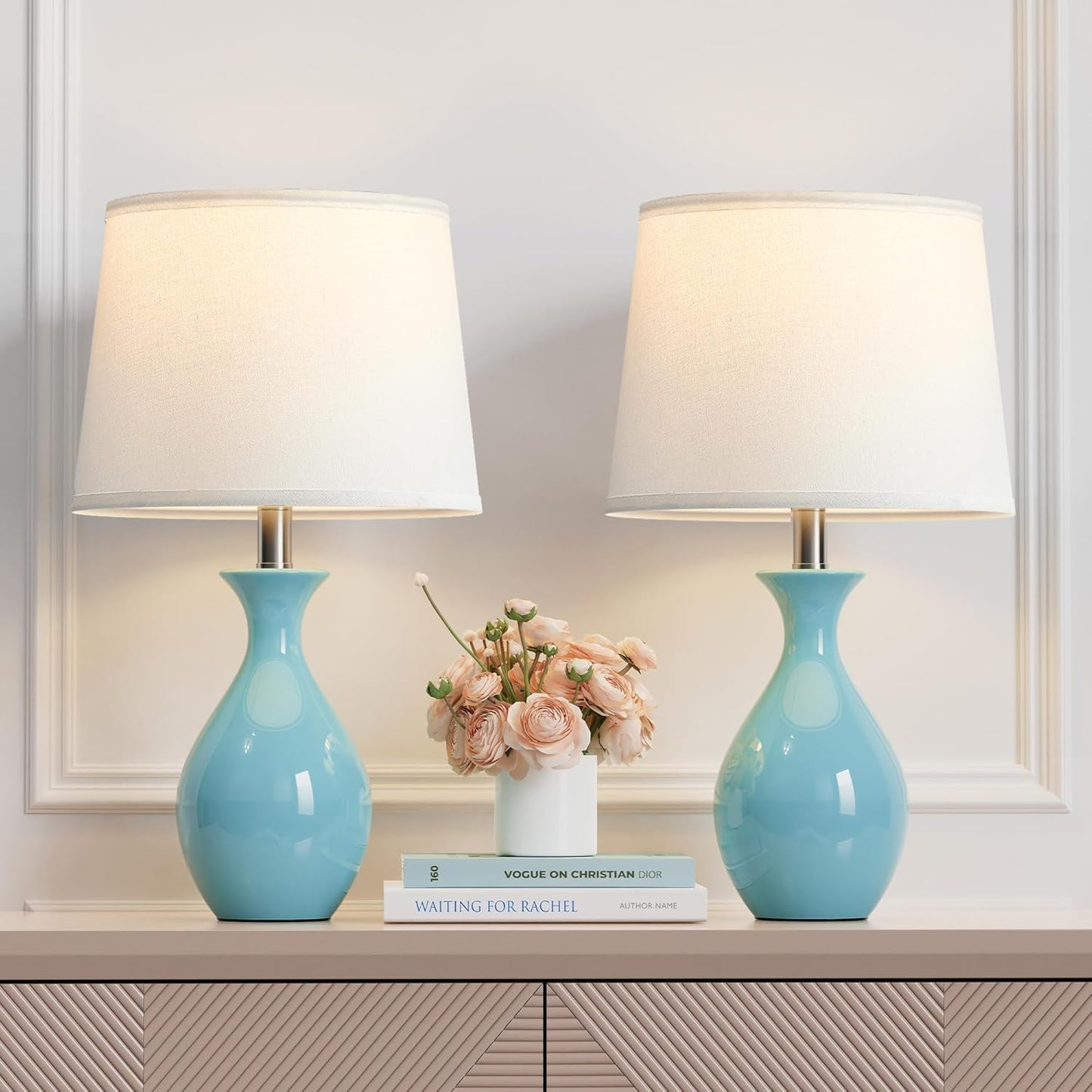 Modern Ceramic Table Lamp Set of 2 for Bedroom and Living Room