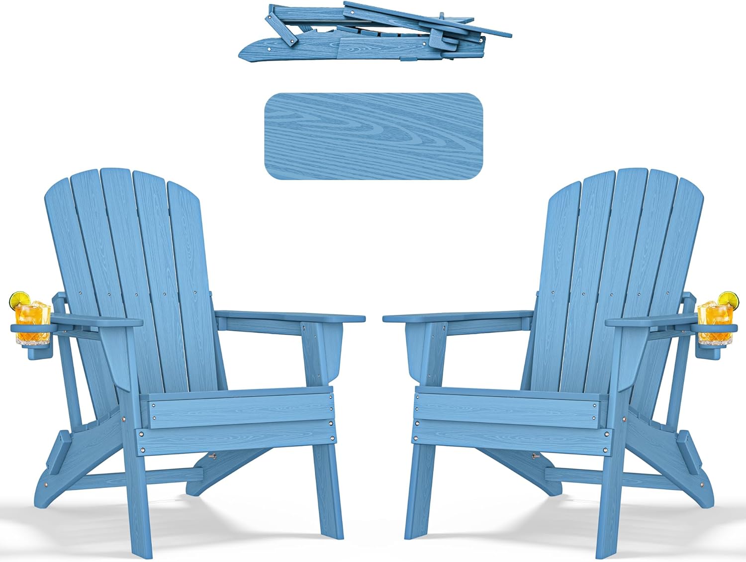 Folding Adirondack Chair Set of 2 with Cup Holder for Outdoors