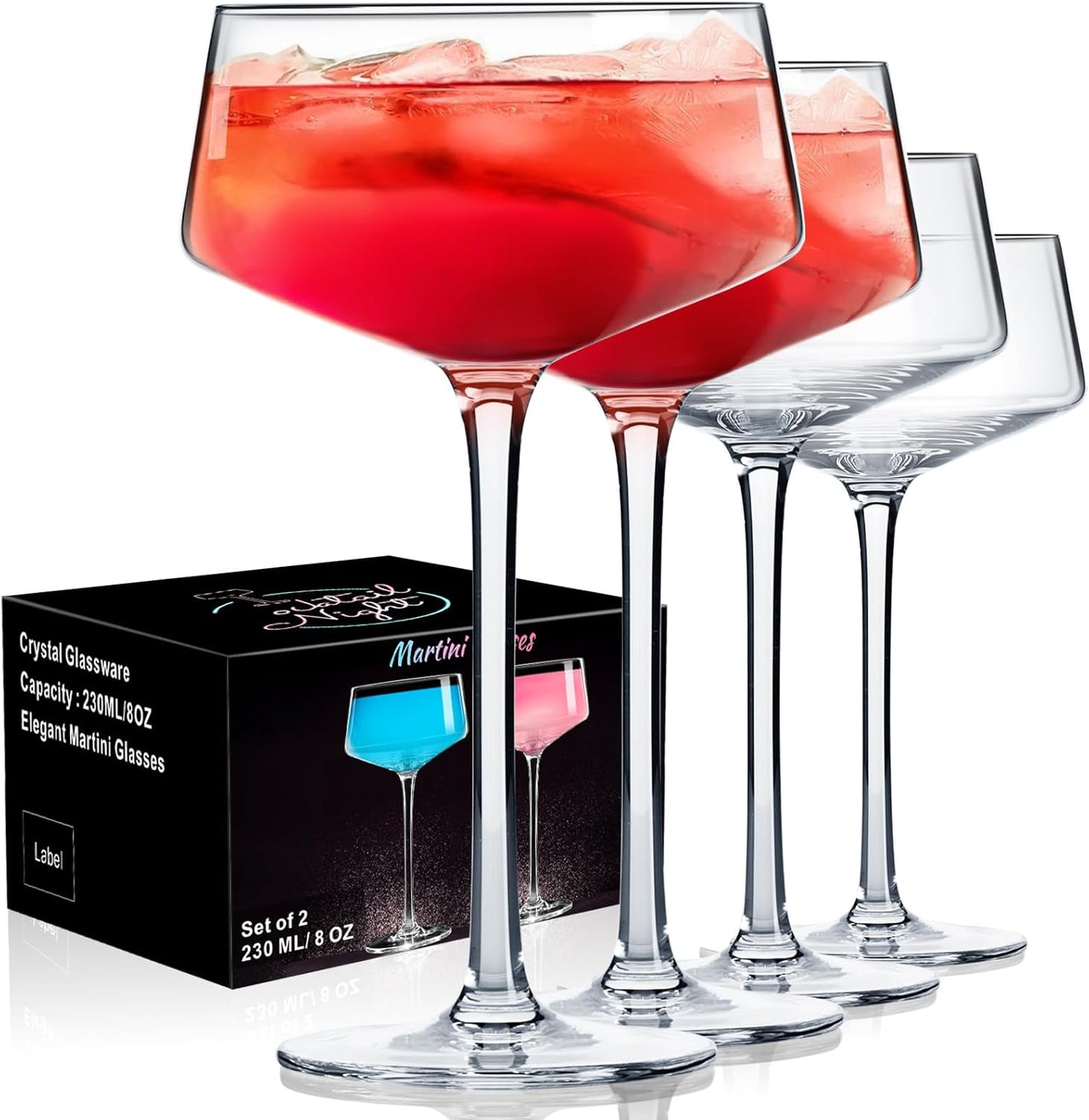 PARACITY Hand-Blown Martini Glasses Set - Ideal for Cocktails
