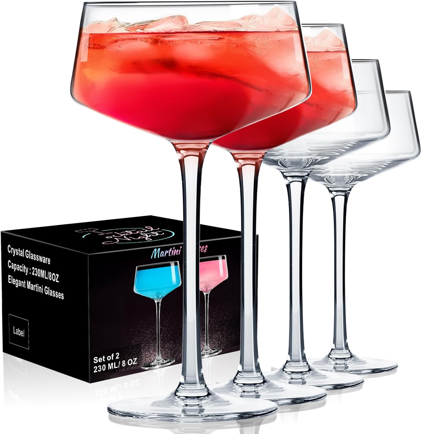 PARACITY Hand-Blown Martini Glasses Set - Ideal for Cocktails