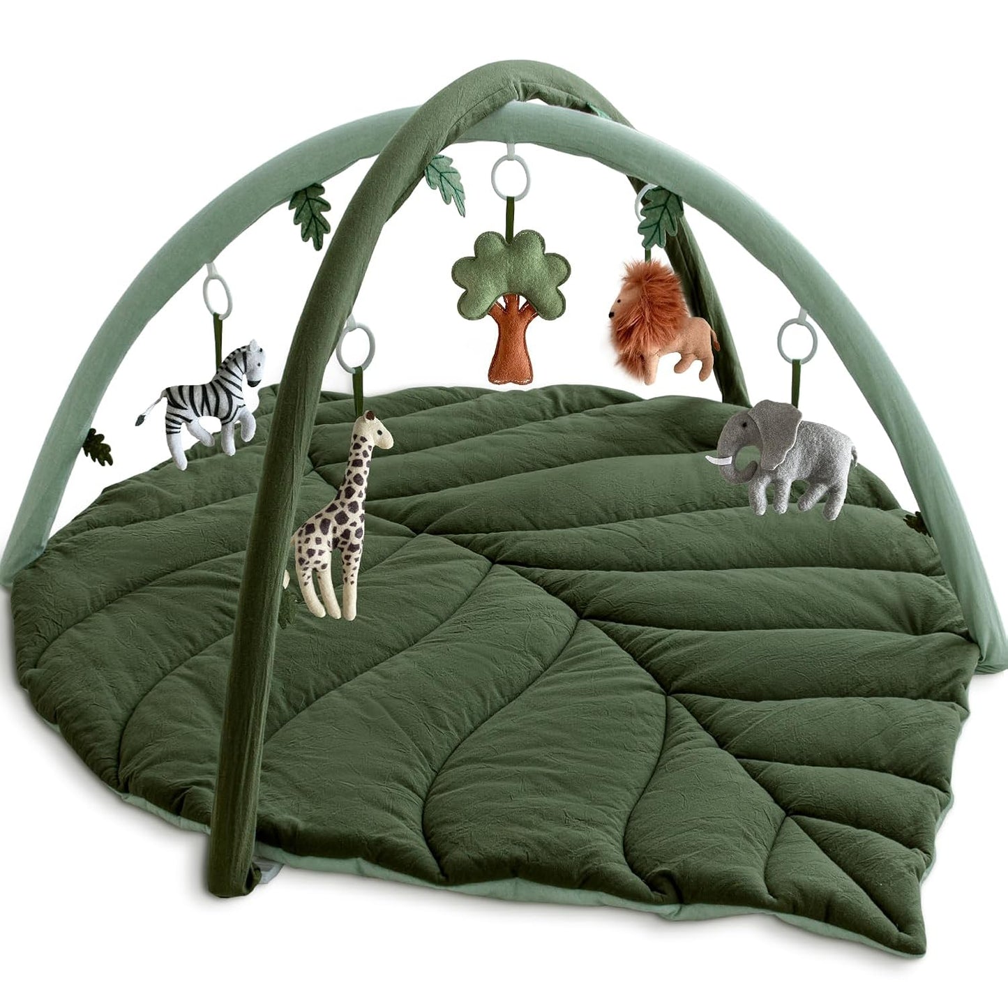 Baby Play Gym with Leaf Shaped Mat and 6 Hanging Toys for Fun