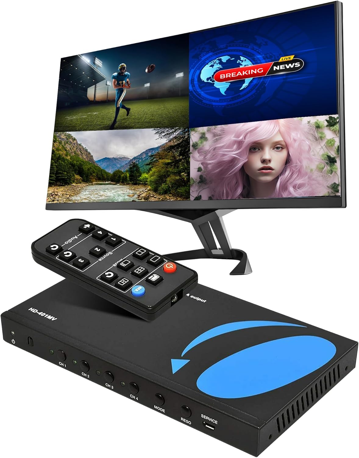 OREI HDMI Switcher 4 in 1 Out with Quad Screen Multiviewer