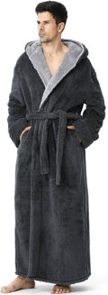 Mens Long Hooded Robe Full Length Fleece Bathrobe - Warm Comfort