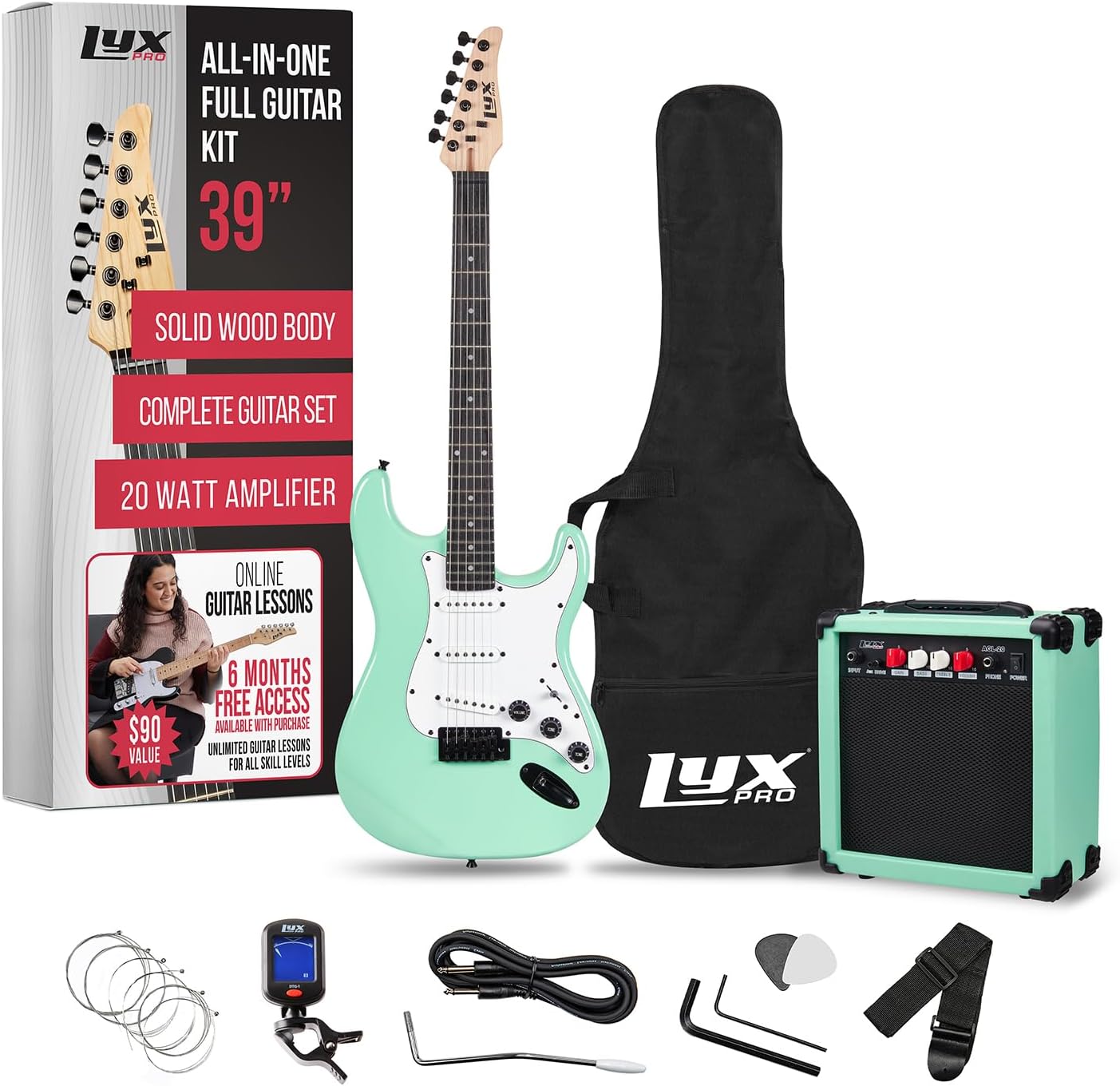 LyxPro 39 Electric Guitar Kit Bundle - Everything You Need to Start Rocking! - Green
