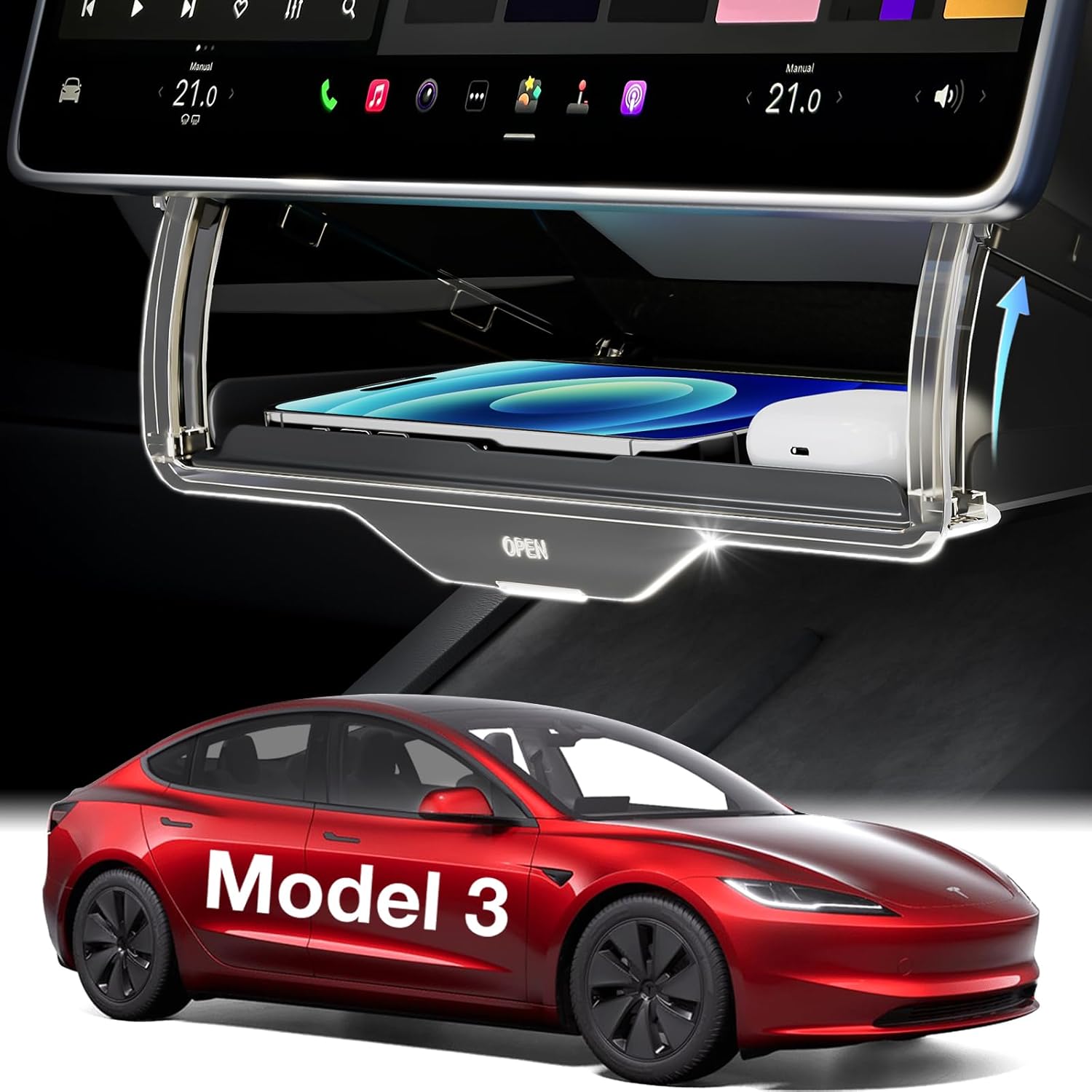 Tesla Model 3 Under Screen Storage Box for 2016 to 2025
