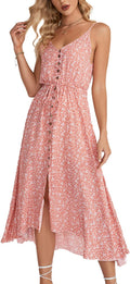 BROVAVE Boho Polka Dot Spaghetti Strap V Neck Midi Dress - Flowy