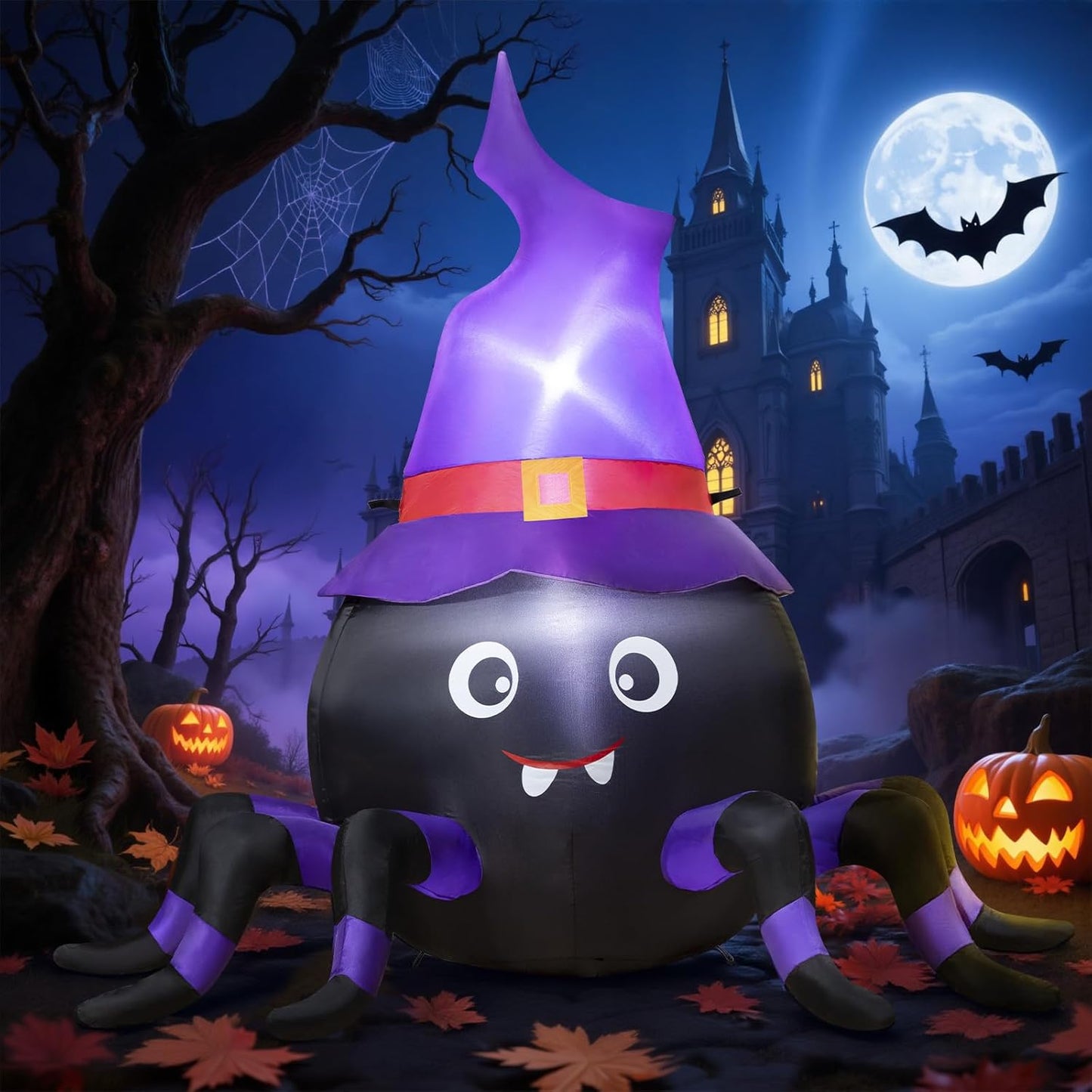 5FT Halloween Inflatable Spider with Witch Hat for Outdoor Fun