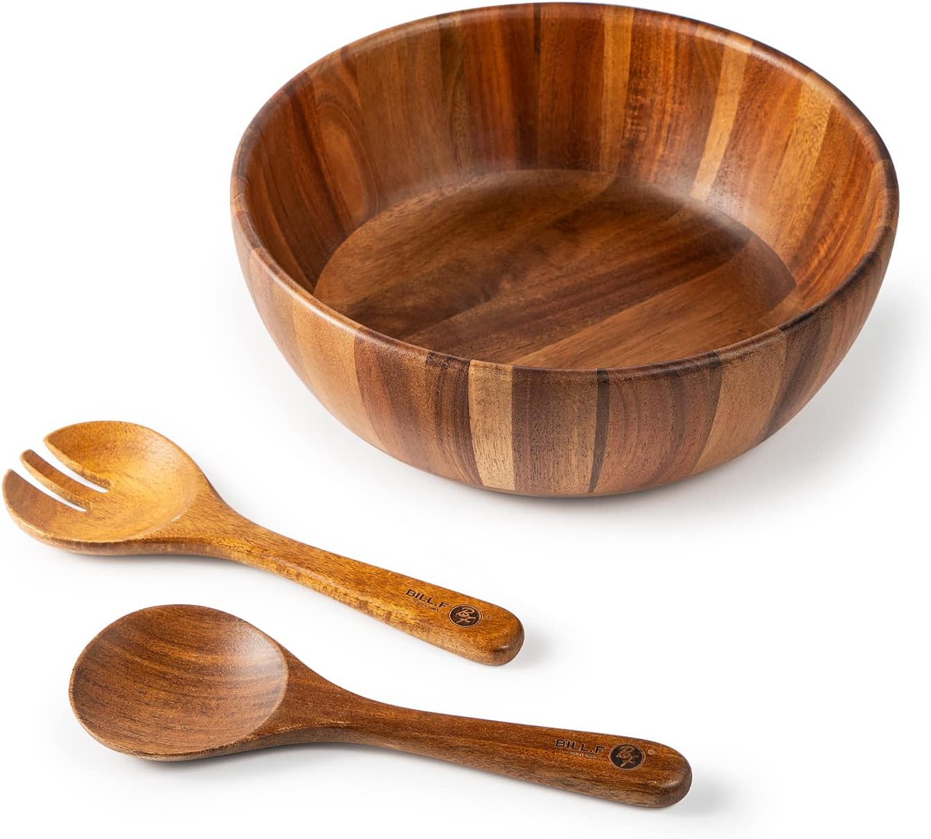 BILL.F Wooden Serving Bowl Set for Fruits and Salads, 12 in