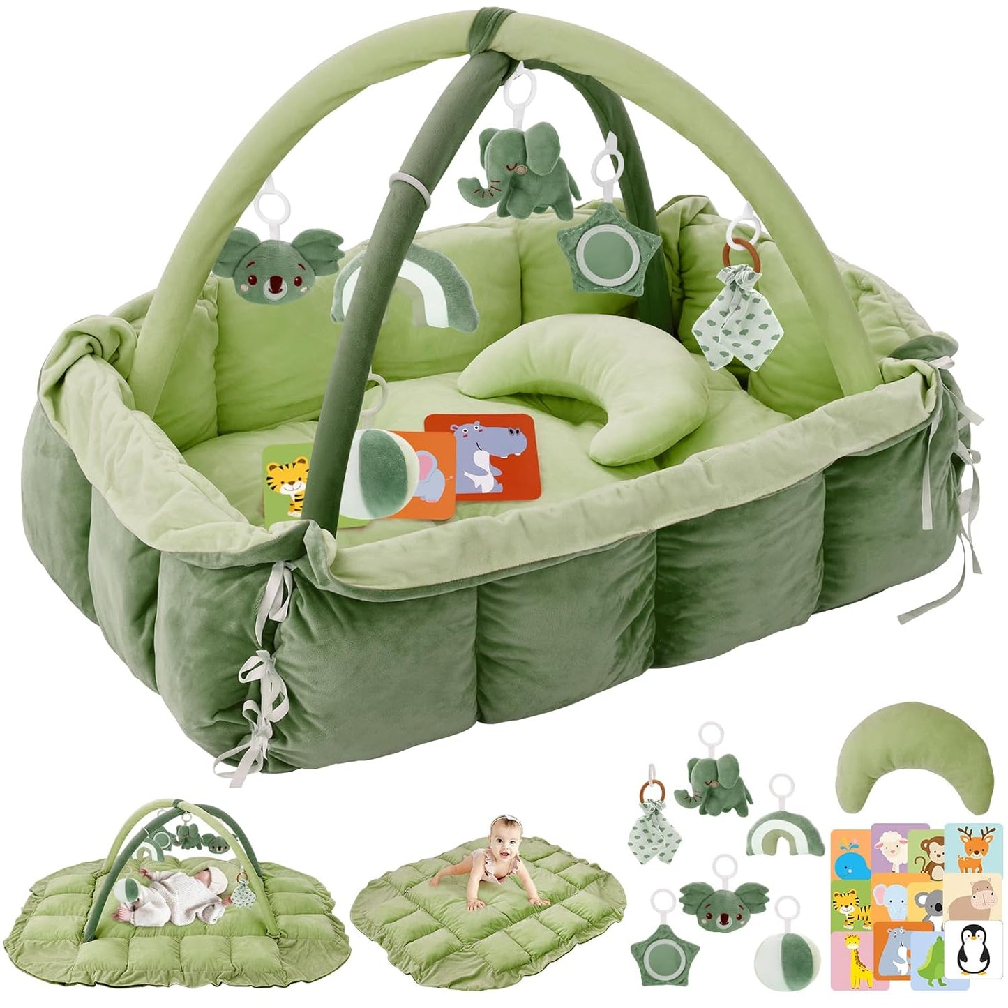 5-in-1 Plush Baby Play Gym with Sensory Toys and Pillow